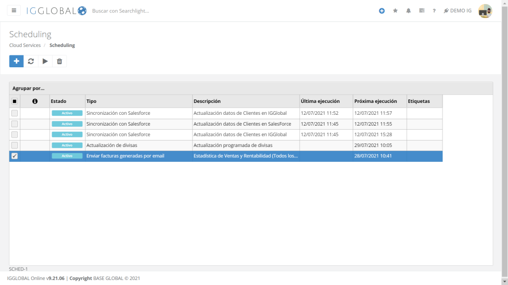 SCHEDULING envio facturas